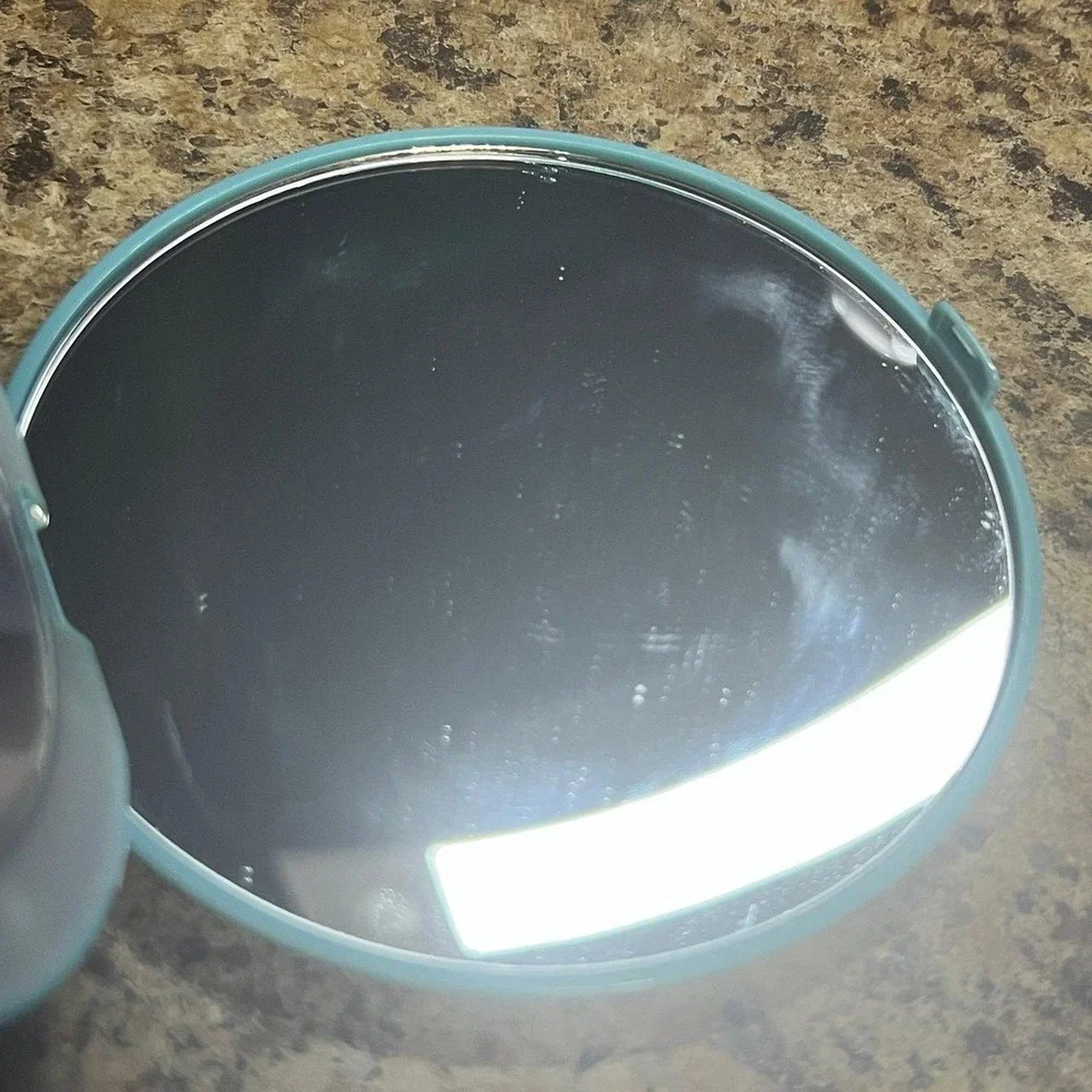 POP Blue Round Compact Makeup Mirror Dual Sided 5 in Gloss Plastic Portable with